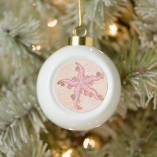 Seesterne und Korallen-Rosa-Pastell-Muster Keramik Kugel-Ornament