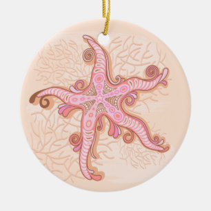 Seesterne und Korallen Rosa Pastell-Muster Keramik Ornament