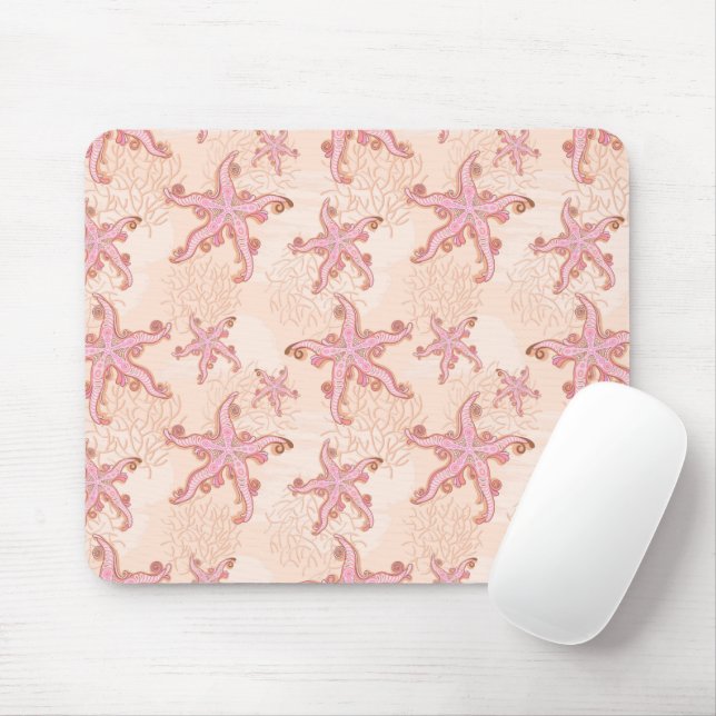 Seesterne und Korallen-Rosa-Pastell-Muster Mousepad (Mit Mouse)