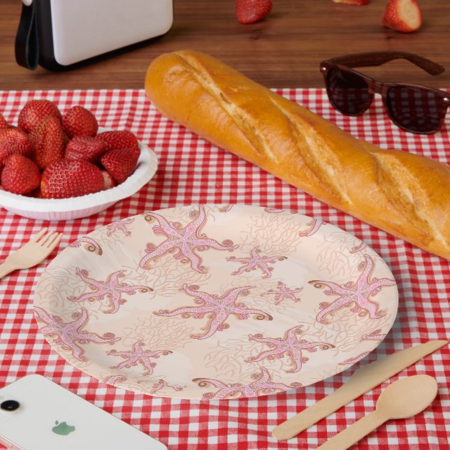 Seesterne und Korallen-Rosa-Pastell-Muster Pappteller (Picknick)