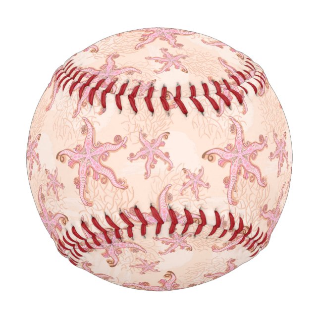 Seesterne und Korallen-Rosa-Pastellmuster Baseball (Vorderseite)