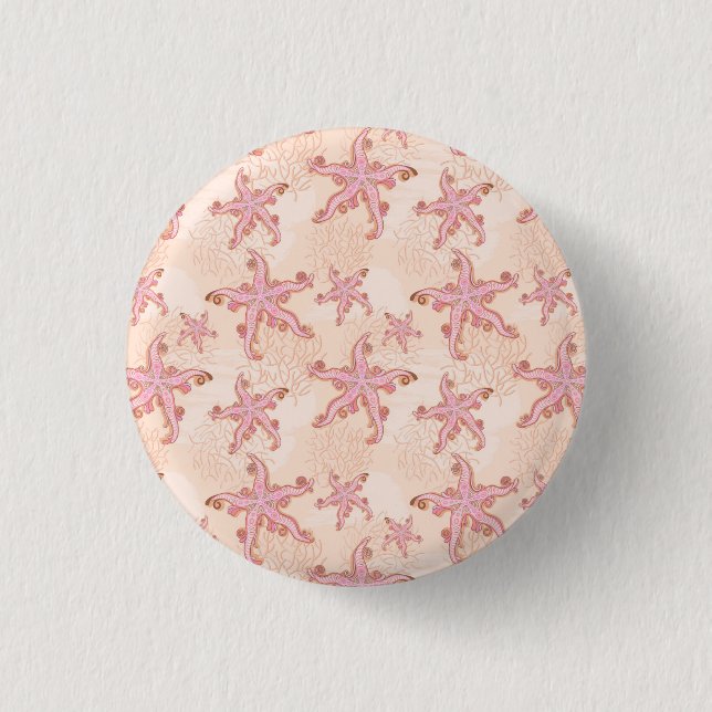 Seesterne und Korallen Rosa Pastellmuster Button (Vorderseite)