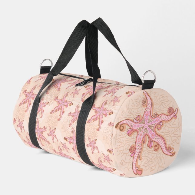 Seesterne und Korallen Rosa Pastellmuster Duffle Bag (Linke Seite)