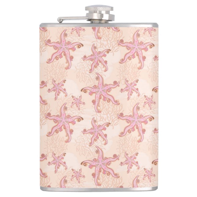 Seesterne und Korallen Rosa Pastellmuster Flachmann (Vorderseite)