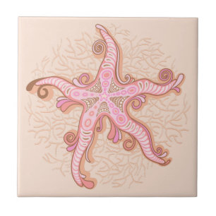 Seesterne und Korallen Rosa Pastellmuster Fliese