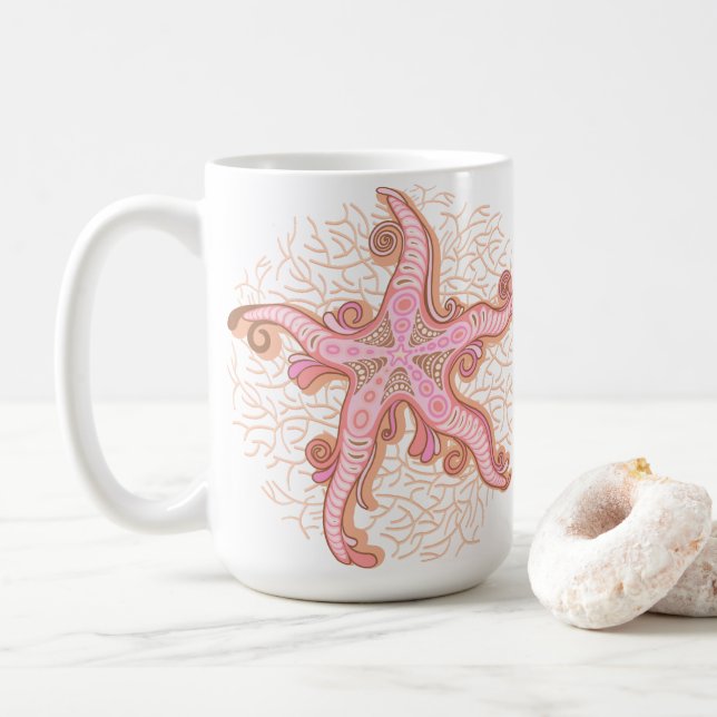Seesterne und Korallen Rosa Pastellmuster Kaffeetasse (Mit Donut)