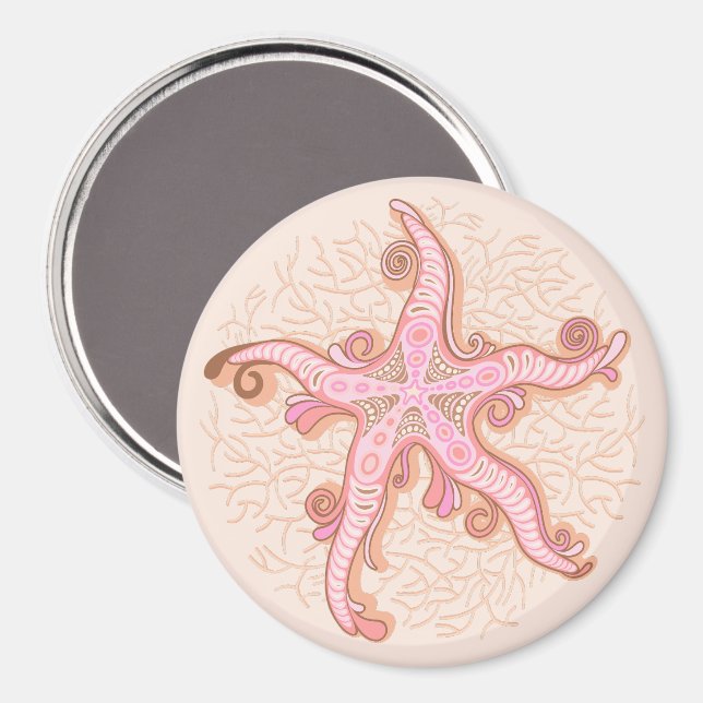 Seesterne und Korallen-Rosa Pastellmuster Magnet (Vorderseite/Rückseite)