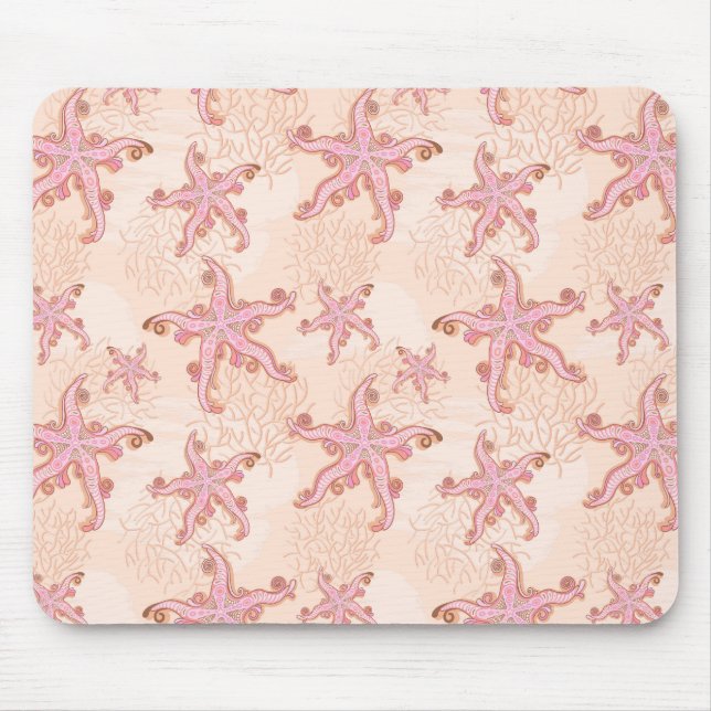 Seesterne und Korallen Rosa Pastellmuster Mousepad (Vorne)