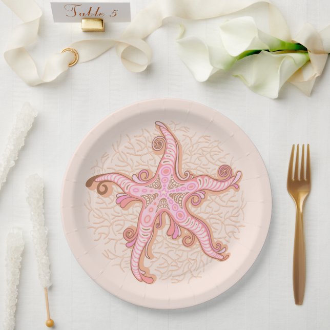 Seesterne und Korallen-Rosa-Pastellmuster Pappteller (Hochzeit)