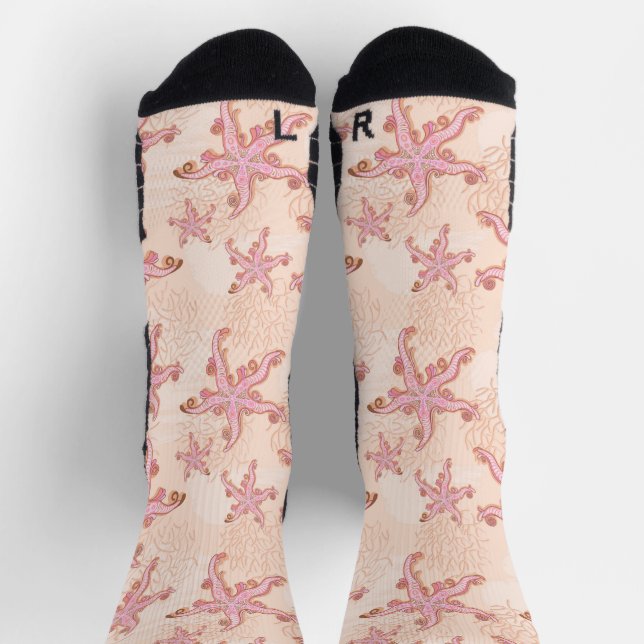 Seesterne und Korallen-Rosa Pastellmuster Socken (Oben)