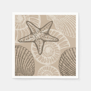 Seesterne und Muscheln in Beige an der Meereswelt Serviette