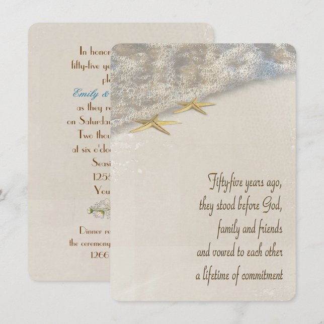 Seesterne Vow Renewal zum 55. Jahrestag Einladung (Vorne/Hinten)