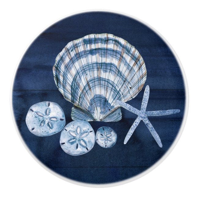 Seesteufel Seashells Navy Blauer Rustikaler Wald Keramikknauf (Vorderseite)