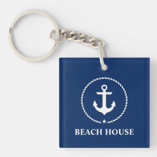 Seestrand-Haus-Anker-Seil-Marine-Blau Schlüsselanhänger