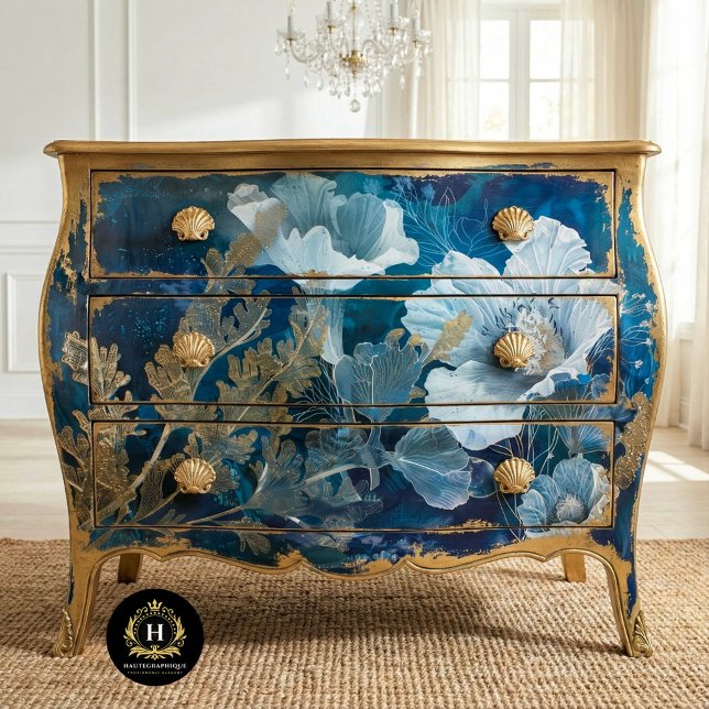Seetang-Decoupage der Marine und Gold Floral Seidenpapier (Von Creator hochgeladen)