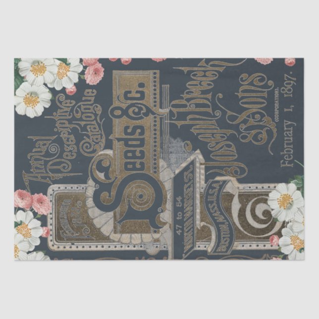 Seetatalog Floral Rose Decoupage Navy Blue Gold Seidenpapier (Vorderseite)