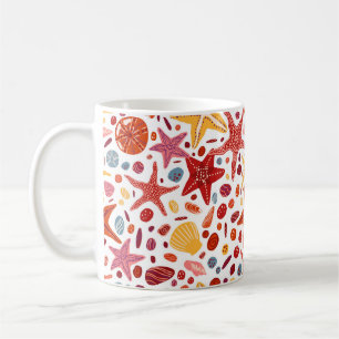 Seeteufel, Muscheln und Steine handgezeichnet Kaffeetasse