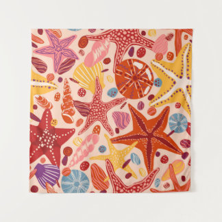 Seeteufel, Muscheln und Steine handgezeichnete Vin Wandteppich