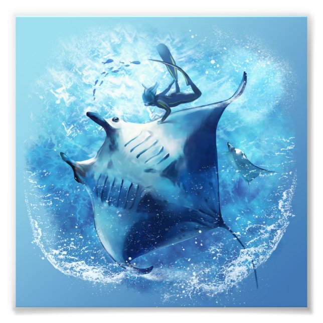 Seeteufel und Taucher Fotodruck (Vorne)