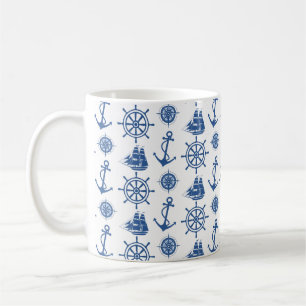 Seethema-Anker-Blau und Weiß Kaffeetasse