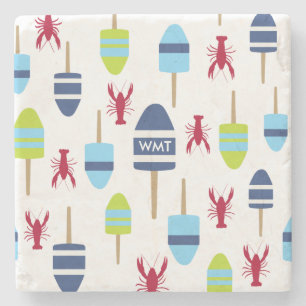 Seethemaboje und -hummer mit Monogramm Steinuntersetzer