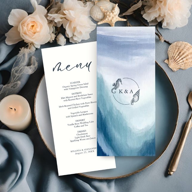 Seetranel Ocean Waves Nautical Monogram Wedding Menükarte (Von Creator hochgeladen)