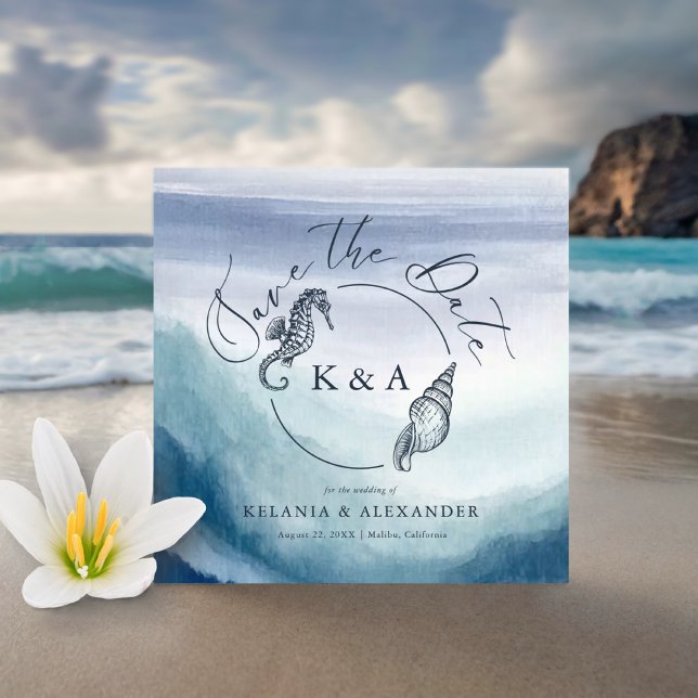 Seetranel Ocean Waves Nautical Monogram Wedding Save The Date (Von Creator hochgeladen)