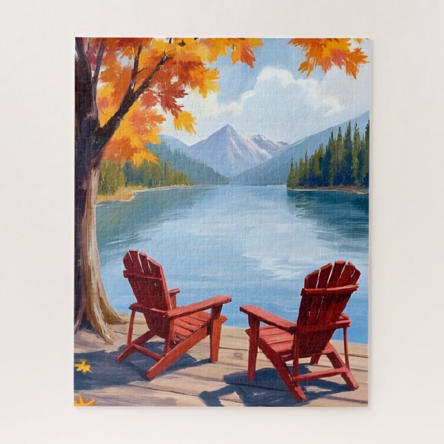 Seeufer am Morgen | Friedliche Berglandschaft Puzzle (Vertikal)