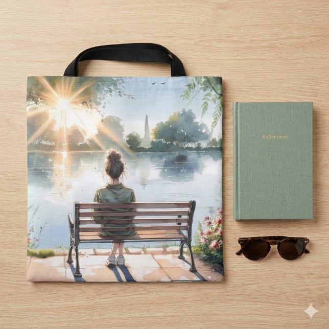 Seeufer bei Sonnenuntergang (Sunset Reflections Lake Scene Tote Bag)