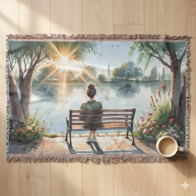 Seeufer bei Sonnenuntergang Decke (Sunset Reflections Lake Scene Throw Blanket)