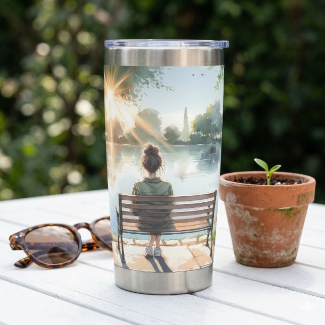 Seeufer bei Sonnenuntergang Thermobecher (Sunset Reflections Lake Scene Insulated Tumbler)