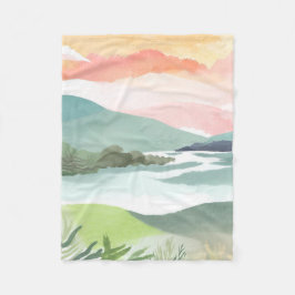 Seeufer im Morgensonnenlicht | Aquarell Natur Fleecedecke