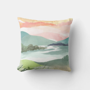 Seeufer Morgen Sonnenaufgang Aquarell Natur Kissen