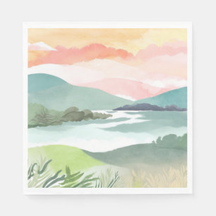 Seeufer Morgen Sonnenaufgang Aquarell Natur Serviette