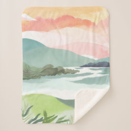 Seeufer Morgen Sonnenaufgang | Aquarell Natur Sherpadecke