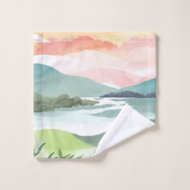 Seeufer Morgen Sonnenaufgang | Aquarell Natur Waschlappen