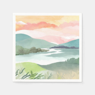 Seeufer Sonnenaufgang am Morgen   Aquarell Natur Serviette