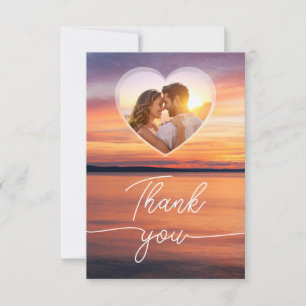 Seeufer-Sonnenuntergang-Herzfoto-Vorlage Hochzeit Dankeskarte
