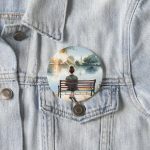 Seeufer-Szene bei Sonnenuntergang Button