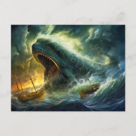Seeungeheuer, das aus Wellen auftaucht, Fantasy-Ge Postkarte