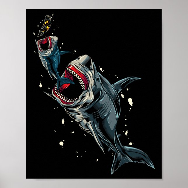 Seeungeheuer Jagd Megalodon Scuby Diver Gi Poster (Vorne)