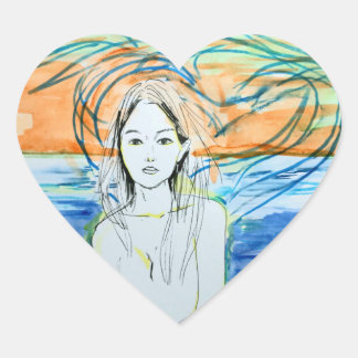 Seevögel (Aquarell, Tinte) Herz-Aufkleber