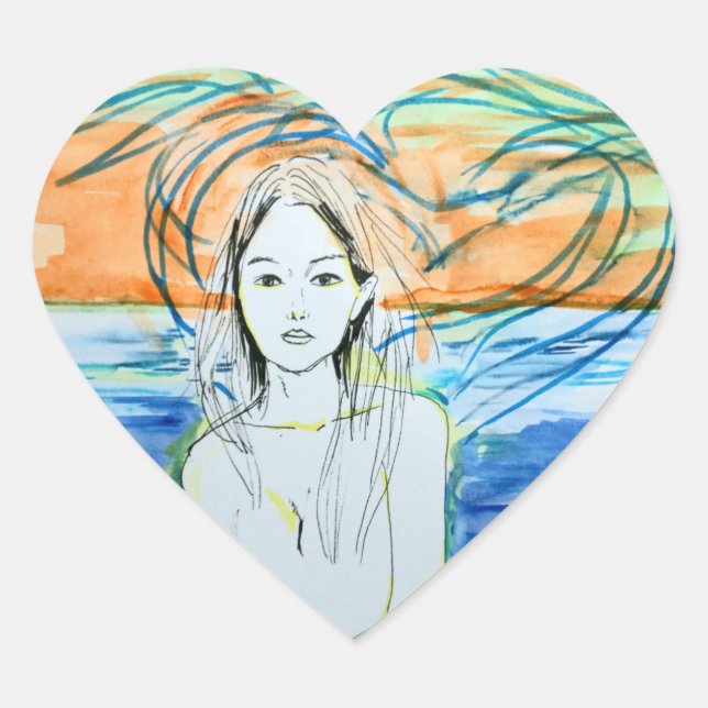 Seevögel (Aquarell, Tinte) Herz-Aufkleber (Vorderseite)