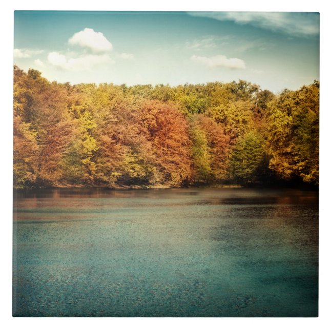 Seewald Bäume Wasser Monogramm Display Tile Fliese (Vorderseite)