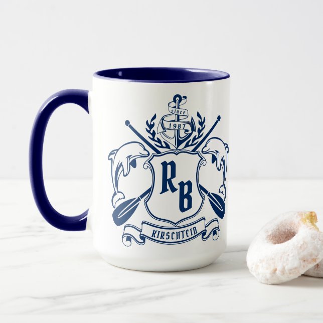 SeeWappen-Delphin-Anker-Ruder-Lorbeer-Schild Tasse (Mit Donut)
