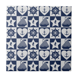 Seeweißes kariertes des marineblaus fliese