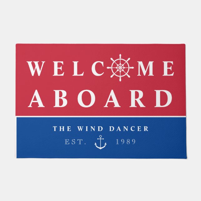 Seewillkommen an Bord addieren Namensboot Fußmatte (Vorderseite)