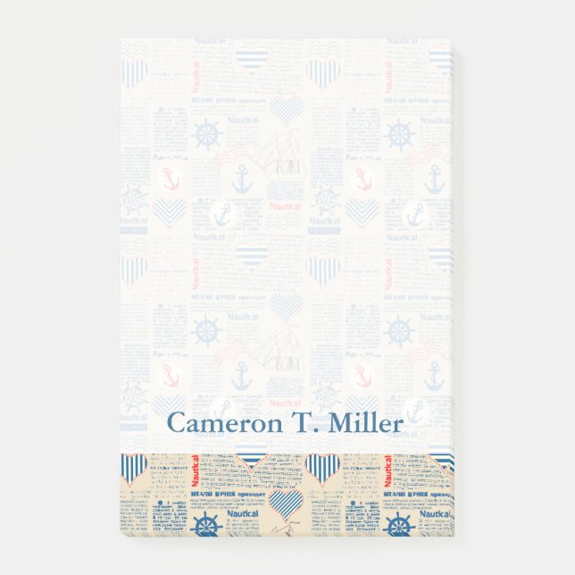 Seezeitungs-Muster | addieren Ihren Namen Post-it Klebezettel (Vorderseite)