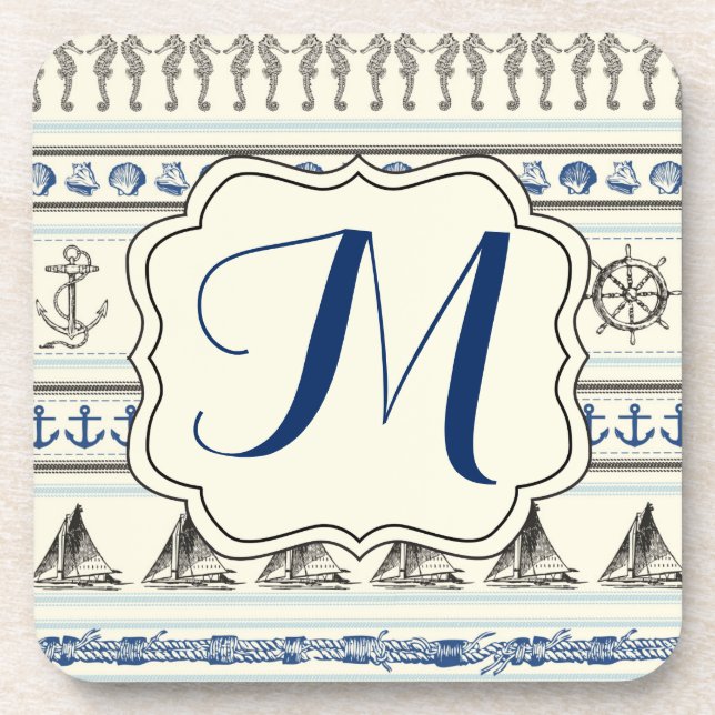 Segel Anchor Nautical Rop Monogram Drink Untersetz Untersetzer (Vorderseite)