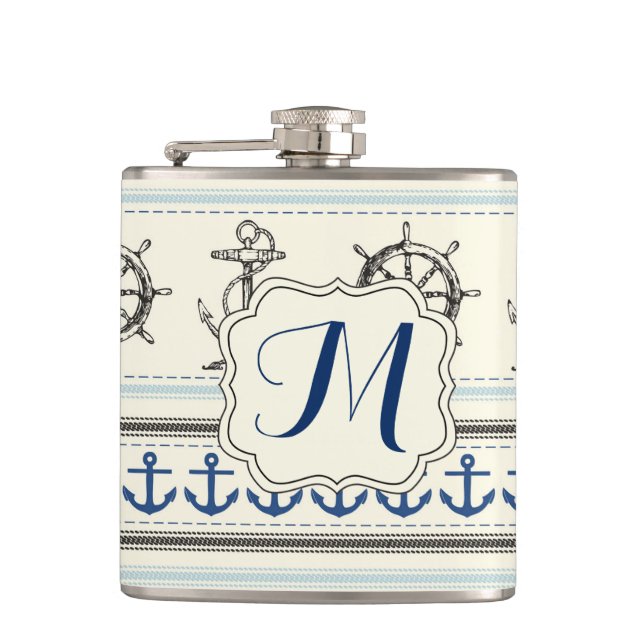 Segel Anchor Nautical Rop Monogram Whiskey Flask Flachmann (Vorderseite)